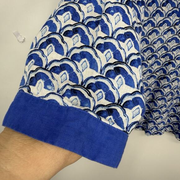 Sigrid Olsen Linen Tunic Size Large Blue Pattern V Neck 3/4 Sleeve Pullover - Picture 5 of 8